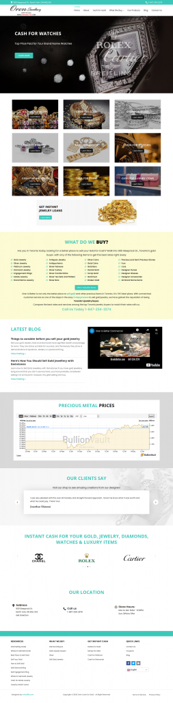 Oren Jewellery website homepage screenshot showcasing elegant gold jewelry design and branding