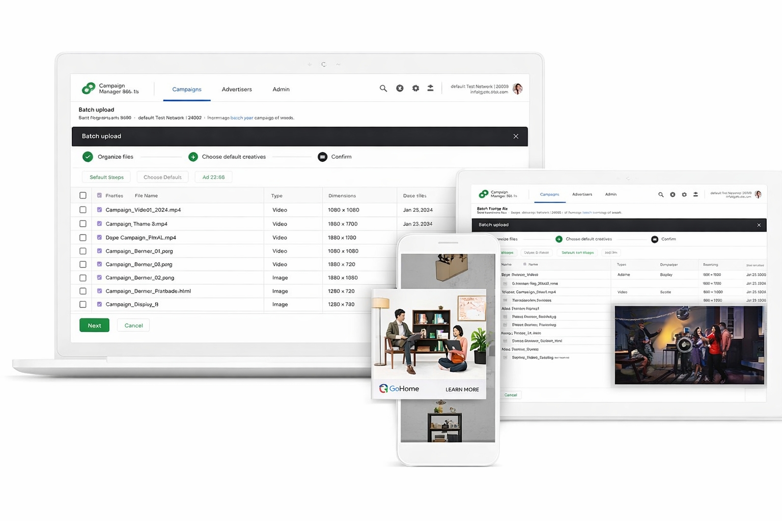 Devices showcasing CM360 platform interface