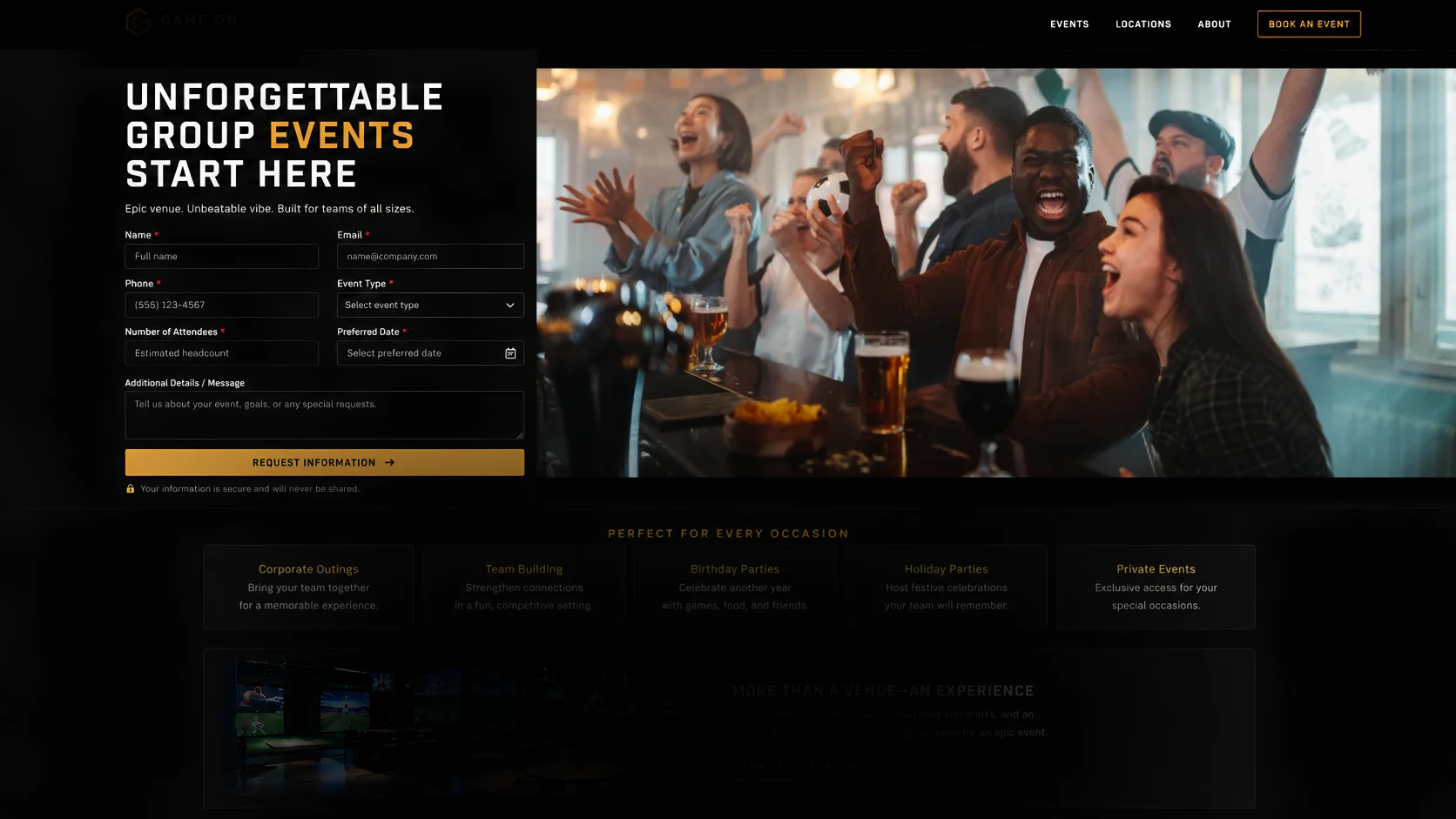 Landing Page For Group Events
