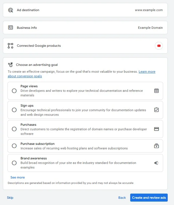 Select a goal for your advertising campaign