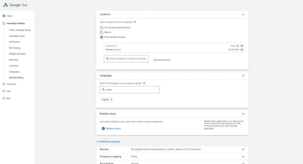 choose locations, languages and other settings for your youtube ads campaign