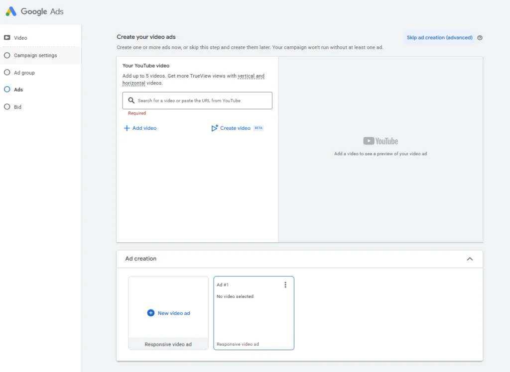 create your youtube video ads