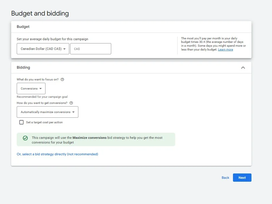 Configure budget and bidding for your ad campaign