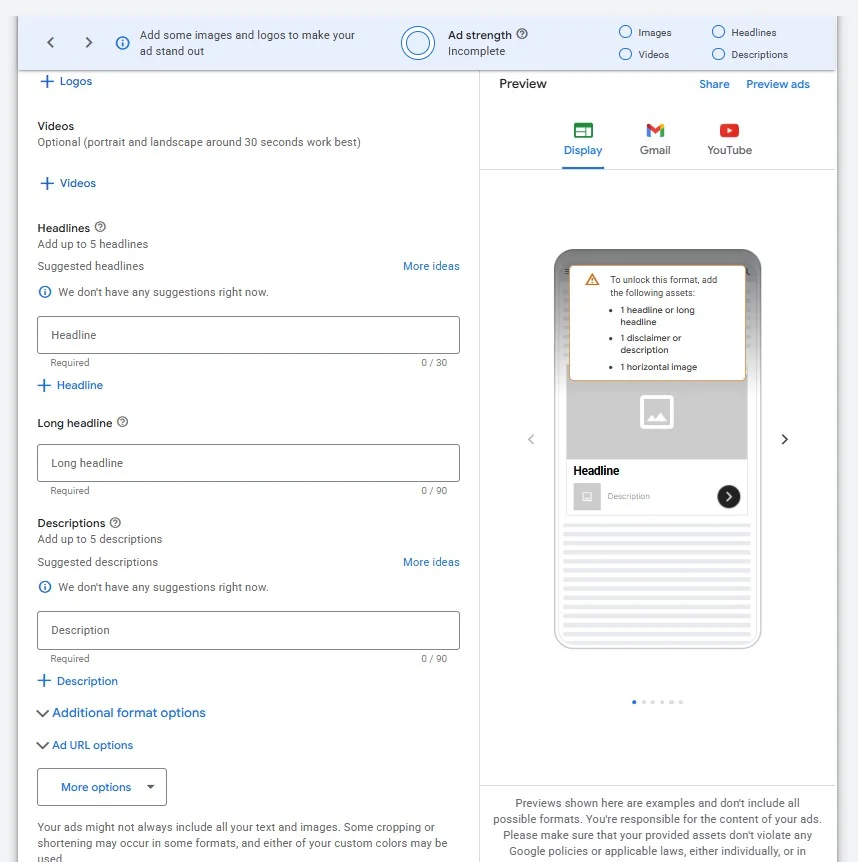 Add Images, Logos, Headlines and Descriptions