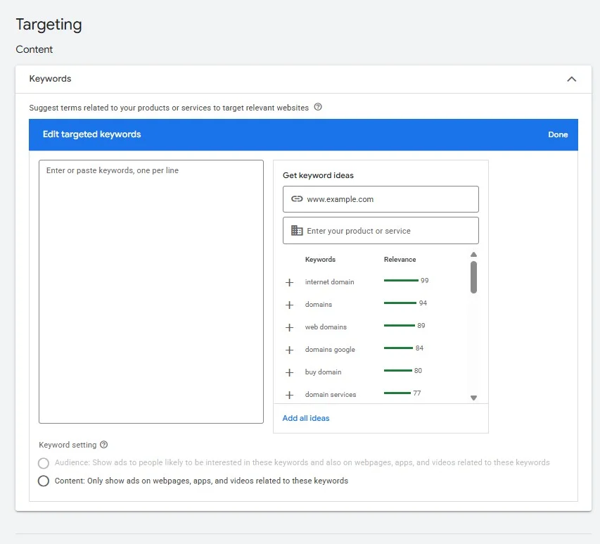 Choose keywords for your ad campaign