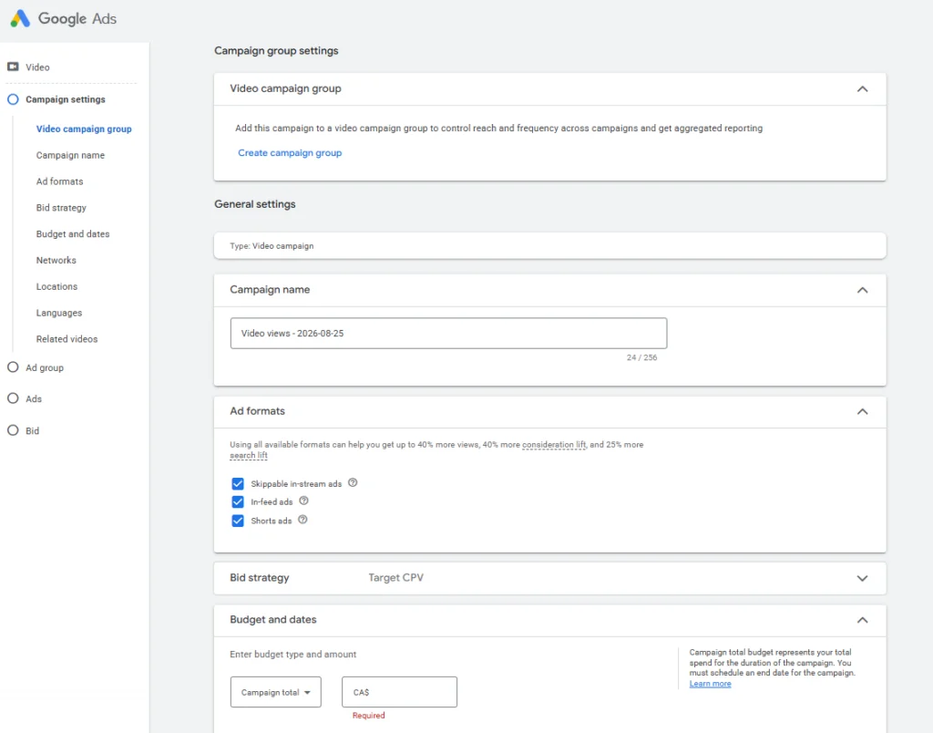 set up your Youtube ads campaign